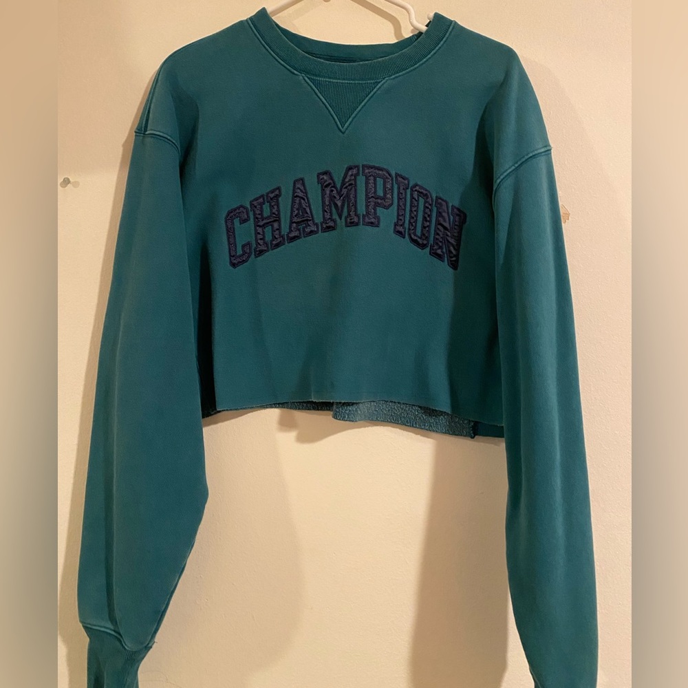 Champion Reverse Weave  Cropped Sweatshirt Teal Women Size L